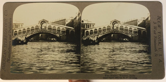 Venedig Brücke Rialto Italien Foto Stereo P49p1n Vintage Analog 1901