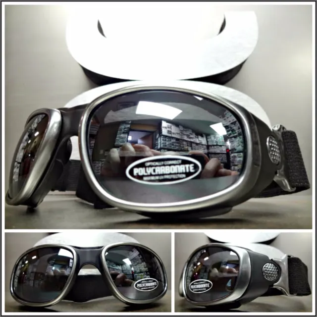 Men PADDED Biker MOTORCYCLE RIDING GLASSES GOGGLES With Strap Gray & Black Frame