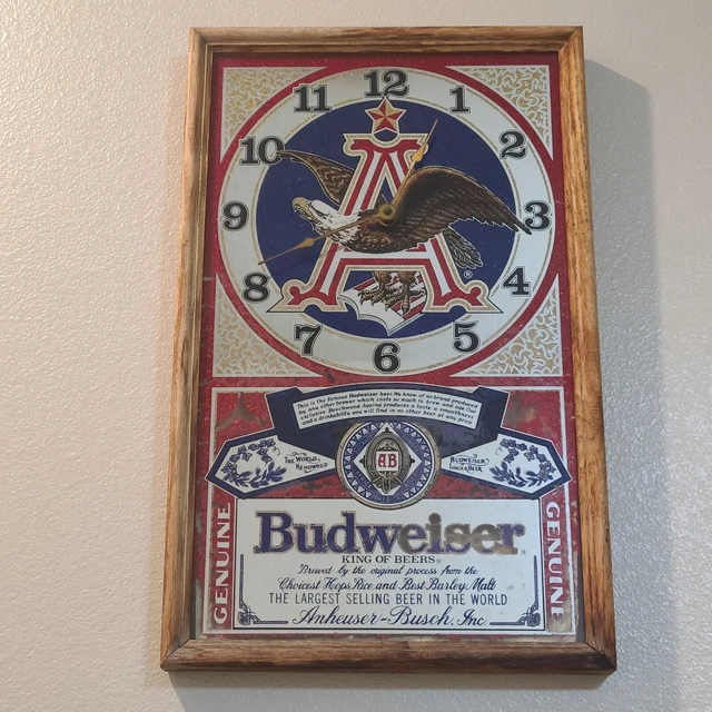 Vintage Beer Clock Mirror, Budweiser King Of Beer American Eagle Clock Mirror