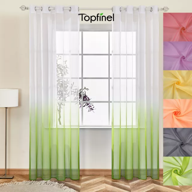 Topfinel 2 Pcs Sheer Curtains Gradient Color Drapes Eyelet Voile Tulle Bedroom