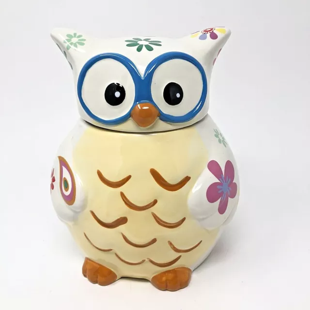 Davids Cookies Owl Cookie Jar Colorful Whimsical Air-Tight Lid Paisley Floral