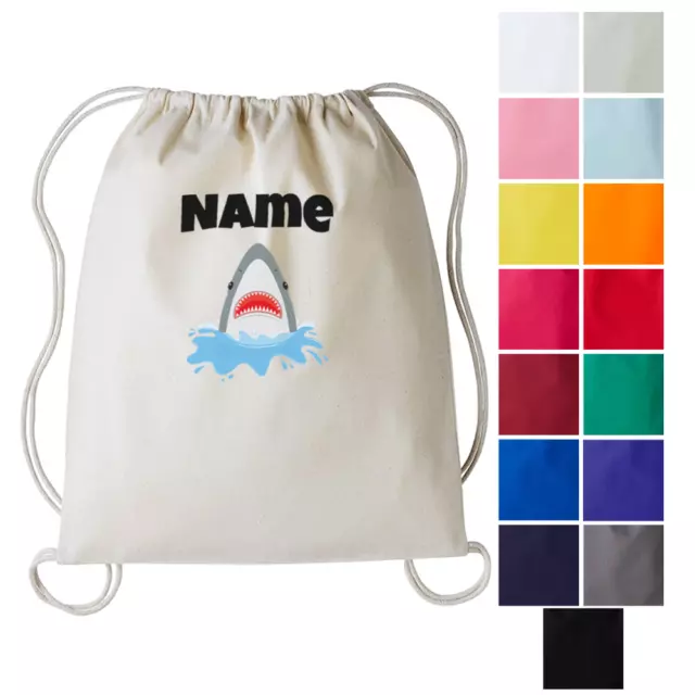 Personalised PE Bag Any Name Kids Drawstring Cotton Gymsac Sport School Swimming