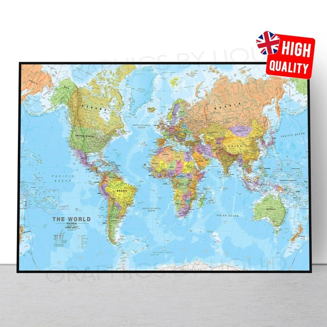 World Map Atlas Political Educational Wall Chart Poster Print A3 Laminated