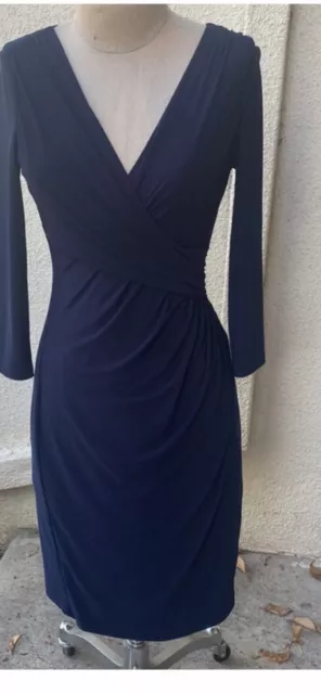 NWOT Lauren Ralph Lauren Beautiful Navy Blue Elsie Side Ruched Stretchy Dress 3