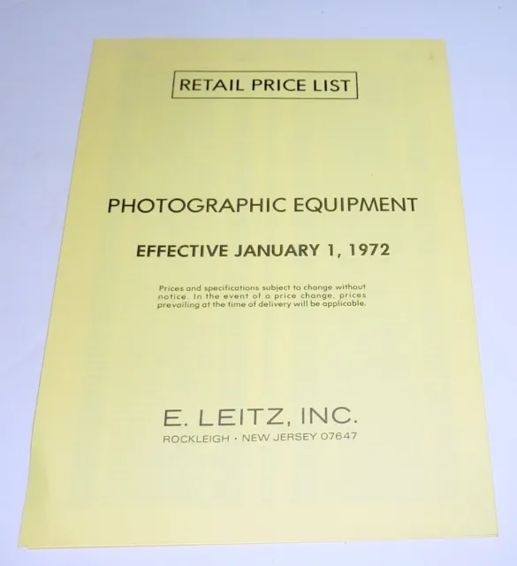 Leitz  M4, M5, Leicaflex, Leica MDA, Prado - Much More 1972 Original Price Guide