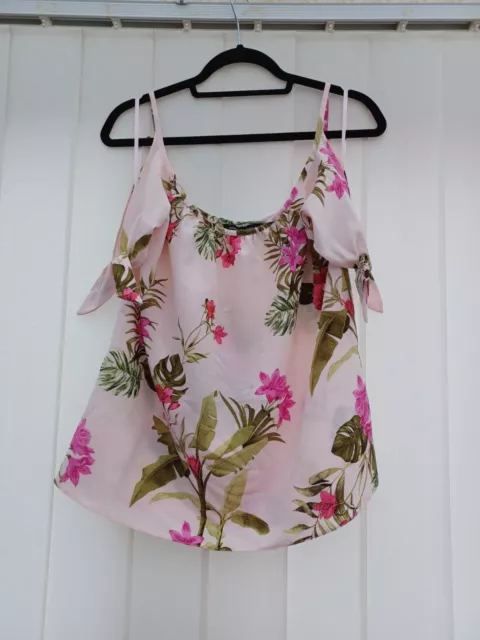 A Womens Pretty Pink Floral Dorothy Perkins Cold Shoulder Top Size Uk 12