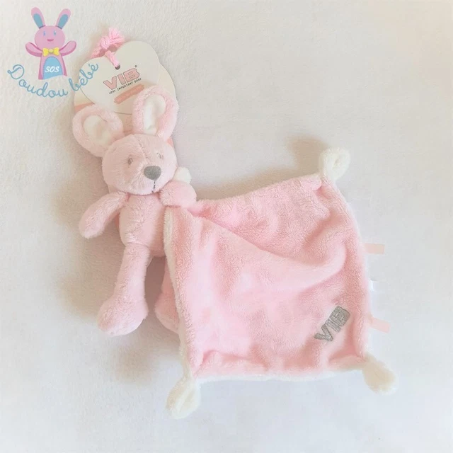 NEUF - Doudou Lapin mouchoir rose blanc gris VIB VERY IMPORTANT BABY (2 dispos)