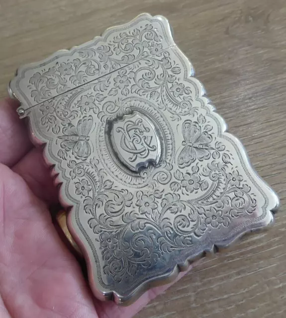 Large Victorian Antique Solid Silver Calling Card Case  Dates C 1898