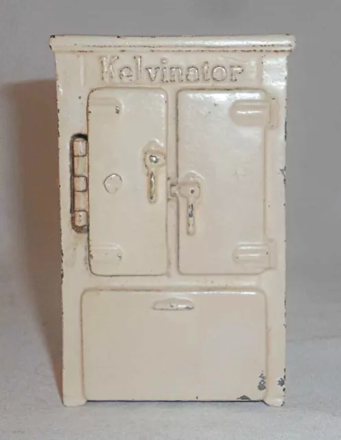 1932 Arcade Toy Cast Iron Kelvinator Refrigerator Still Penny Bank Cream Colored