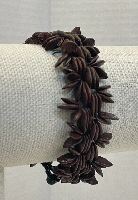 Vintage Handmade Hawaiian Koa Seeds Hand strung Bracelet Balinese Polynesian