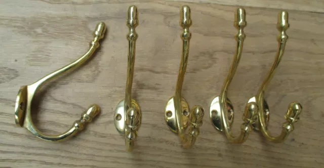 5 X Solid Brass Traditional Victorian Acorn Hat & Coat Hook Double Hanging Hook 2