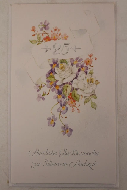 Biglietto Auguri Matrimonio Personalizzato Argento Con Fiori - Fatto A Mano Con Busta