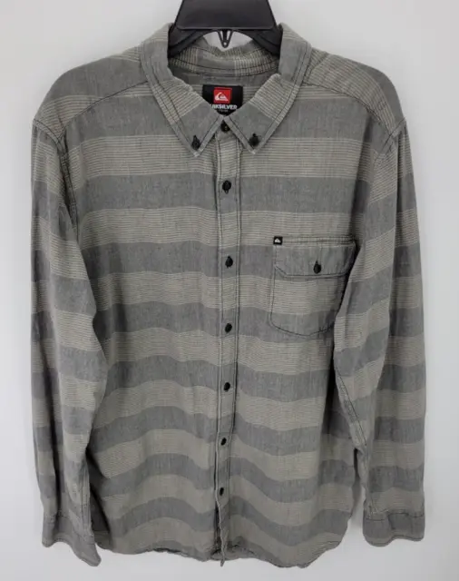 Quiksilver Shirt Mens XL Gray Stripe Woven Long Sleeve Button Up Casual Preppy