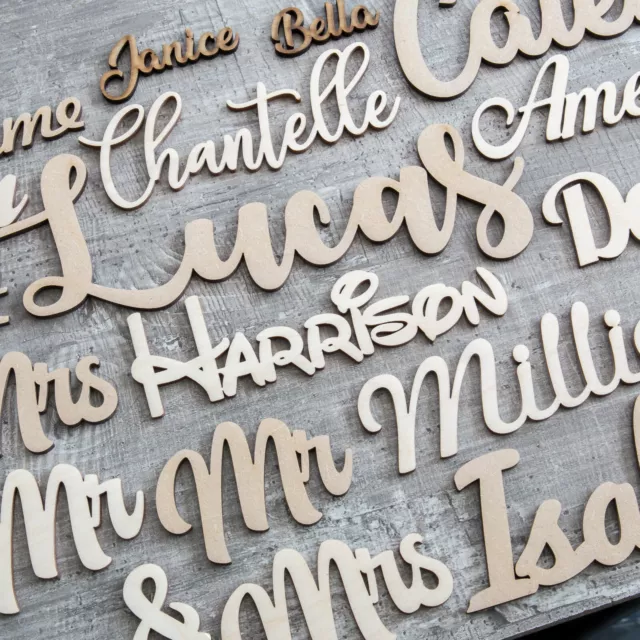 Personalised wooden script name letters words plaque sign ANY FONT MDF Custom