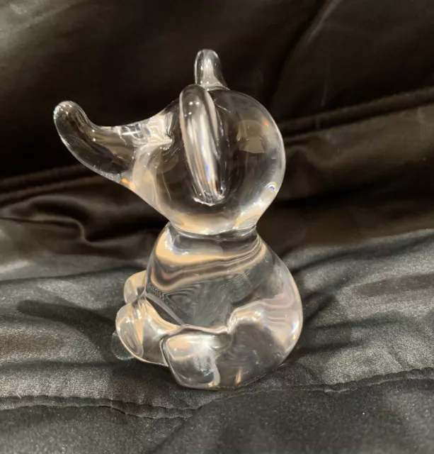 Daum Crystal Elephant Seated With Trunk Up Beautiful Piece Euc Signed 3.5” Tall