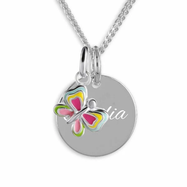 Kinderkette, Gravurplatte mit Schmetterling, Sterling Silber925, persön. Gravur