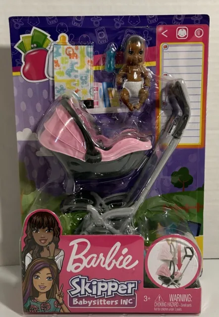 Barbie Skipper Babysitters Inc PINK Stroller Removable Carrier & Baby Play Set