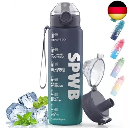 SPWB Trinkflasche,1L Sportflasche Auslaufsicher, BPA-frei Tritan Wasserflasche