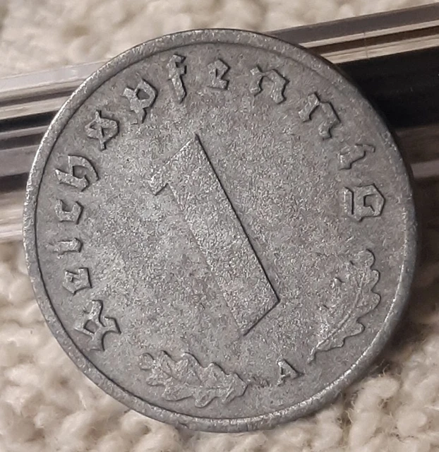 German 1 Reichspfennig ~ Germany ~ WW2 1pf Coin 1943-A Heavily Circulated Coin