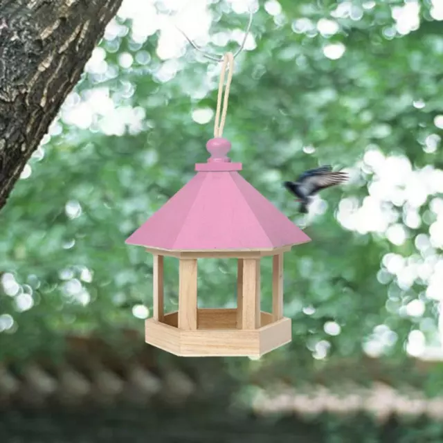 Garden Window Wooden Birdhouse Cage Bird Seeds Food Feeder (Pink)