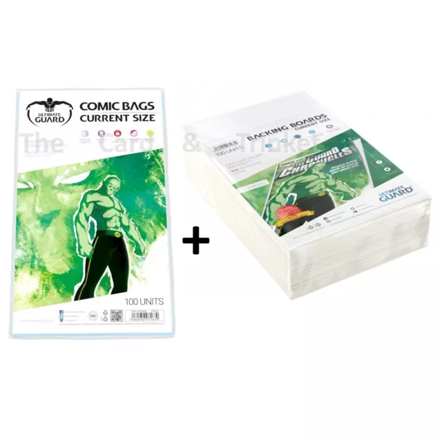 100 Ultimate Guard Current Size Comic Bags + 100 Backing Boards 175mm x 268mm