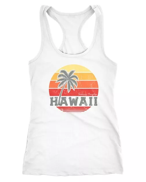 Damen Tank-Top Hawaii Palme Tropical Summer Retro Slim Fit Baumwolle Racerback