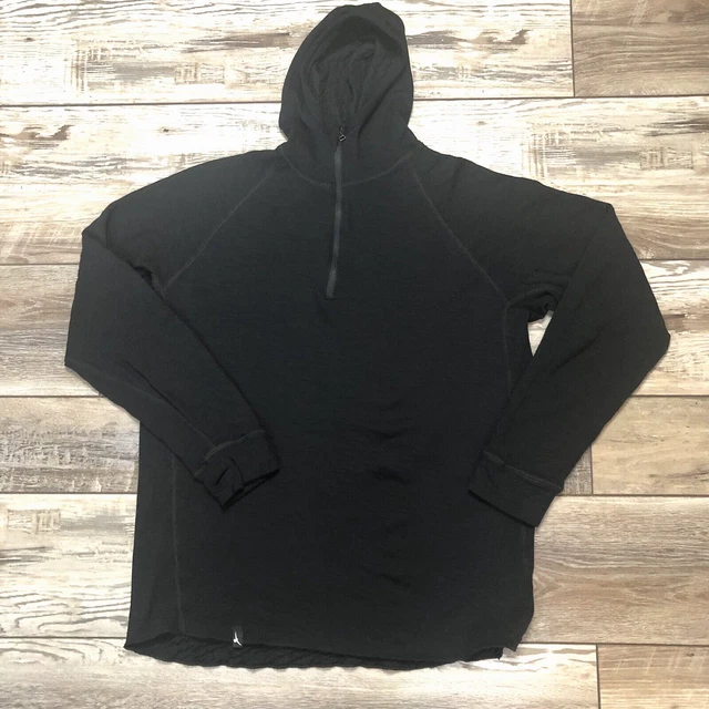 Duckworth 1/4 Zip Hoodie Black Base Layer Rambouillet Merino Wool Womens XL