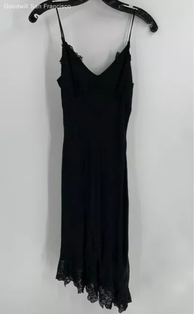 BCBGMAXAZRIA Womens Black Silk Spaghetti Strap Lace Casual Slip Dress Size 0