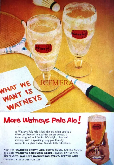 Anuncio de cerveza ""Pale Ale"" (Badmington) de Watney años 1950/60 - anuncio impreso pequeño vintage