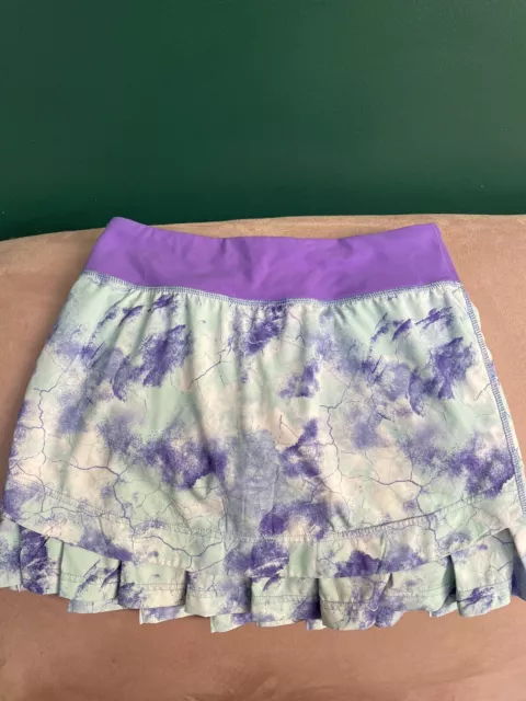 Ivivva Size 12 Girls Green/Purple/White Ruffled Set The Pace Skirt Skort EUC