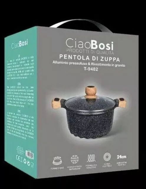 Pentola Tegame Per Zuppa Rivestito In Granito Con Coperchio 24cm T-9482