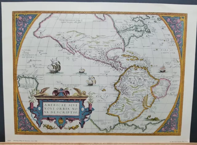 Vintage Map of America 1584 Abraham Ortelius Penn Prints NY 1965 12.5"×17"