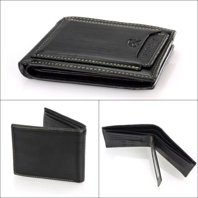 Luxury High Quality Mens Black Leather Bifold Wallet ID Credit Card Holder Gift