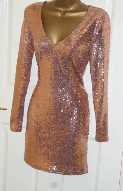 Jane Norman rose gold party sequin stretch mini bodycon dress size 10 12