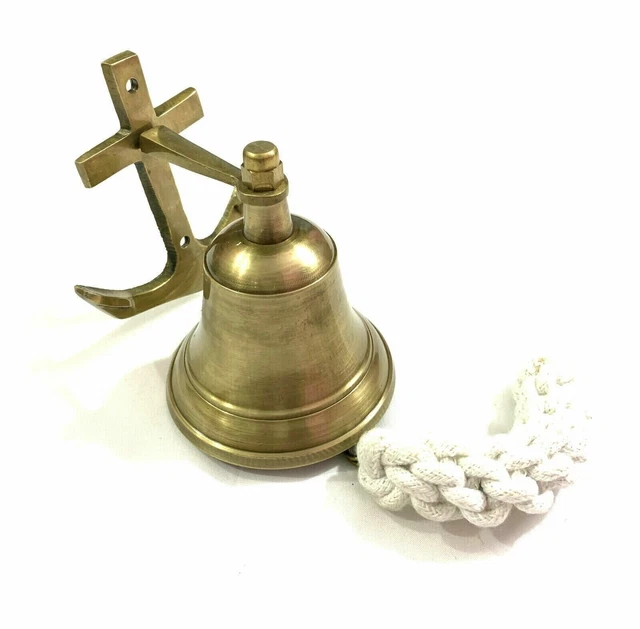 Nautical Brass Bell With Antique Anchor Ship Boat Wall Mount Decor Bell Hanging