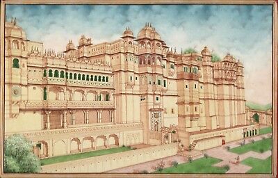 Udaipur City Palace Miniature Art Handmade Rajasthan India Architecture Painting