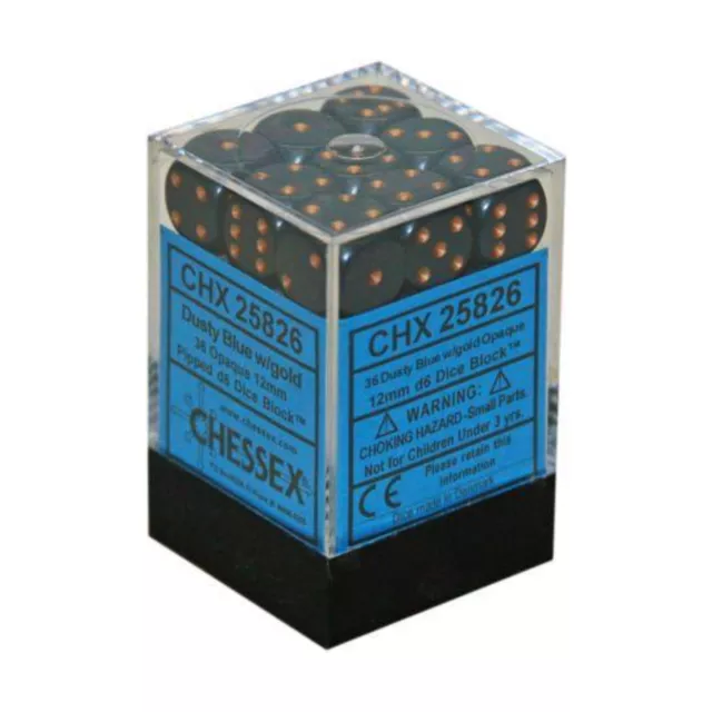 Chessex Opaque Dice d6 12mm Dusty Blue w/Copper (36) New