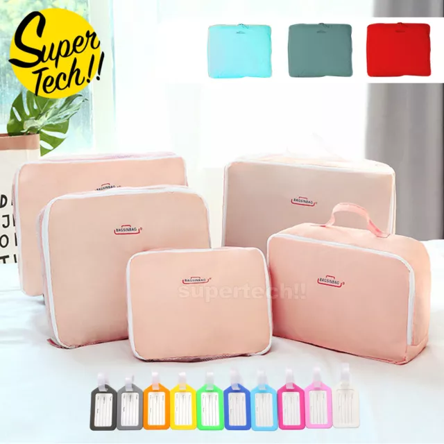 5Pcs Packing Cubes Travel Pouches Luggage Organiser Clothes Suitcase Storage Bag