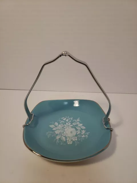 Royal Winton Grimwades England Teal Plate With Metal Handle 5 1/2" Floral