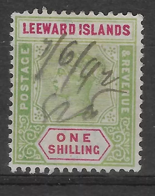 Leeward Islands 1890. 1/- Green And Carmine Fiscal Used Sg.7.    (9193)