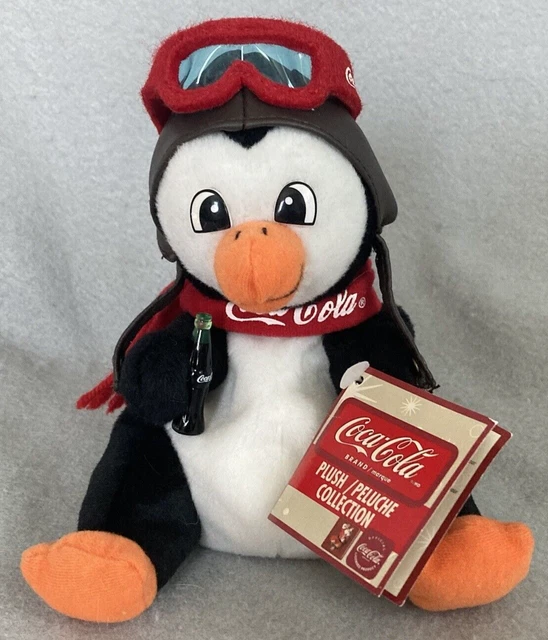 Vintage Coca Cola 1997 Christmas Penguin Plush Collectable Holding Coke Bottle