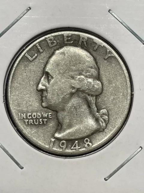 1948 P Silver Washington Quarter - circulated, lower grade
