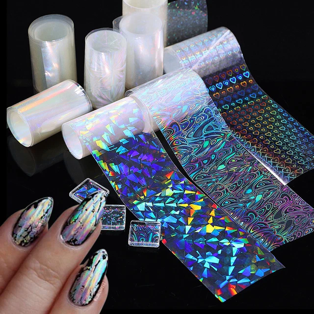 Uña Aluminio Transfer Adhesivos Colorido Purpurina Amor Corazón Arte en Uñas <