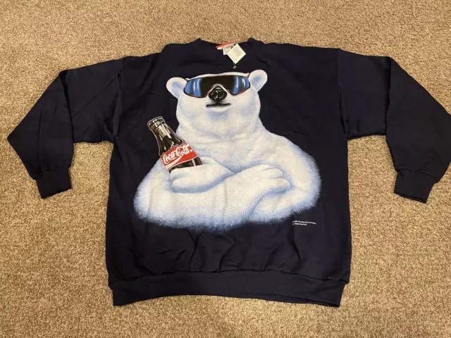 Vintage 90s 1994 Coke Coca-Cola Polar Bear Sweatshirt Size XL Black USA New NOS
