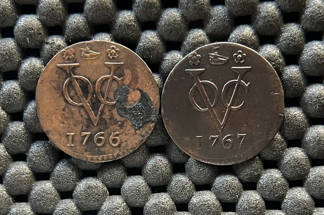 Netherlands Indies Voc 1766 & 1767 West Friesland Duit Km131