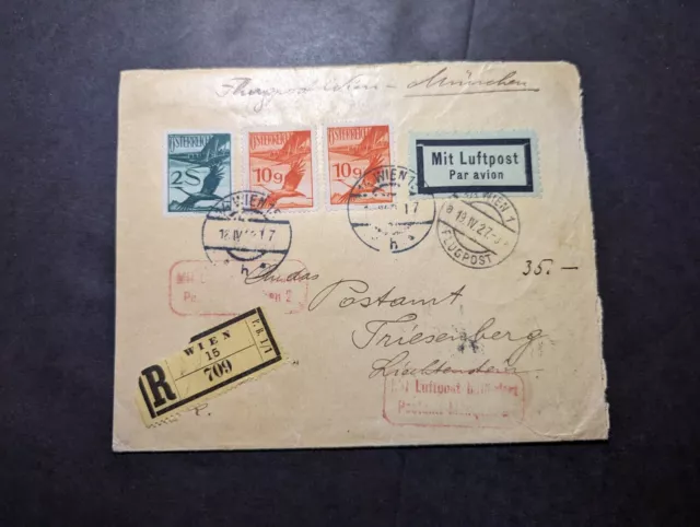 1927 Registered Austria Airmail Cover Vienna to Triesenberg Liechtenstein