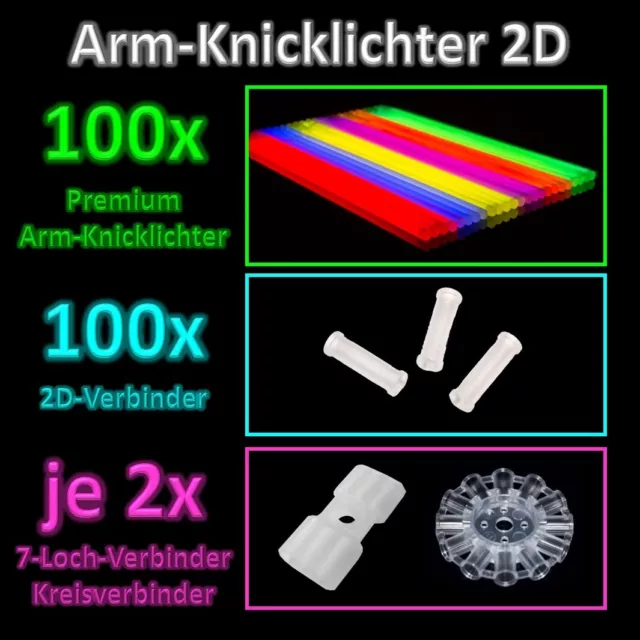 100 Arm-Knicklichter - 100er Rolle 2D - Standard 6-Farbmix, inkl. Verbinder