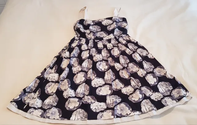 Ladies Dress,  Size 14, Black And Cream Floral Pattern, Made in Australia