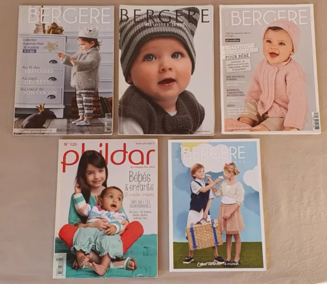 Lot 5 Magazines Catalogues Revues TRICOT bébé enfant BERGERE DE FRANCE + PHILDAR