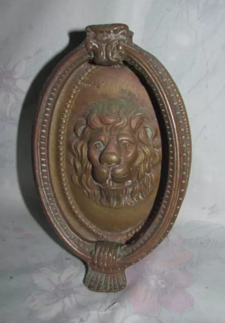 Antique Vintage Solid Brass Cast Lion Head Door Knocker